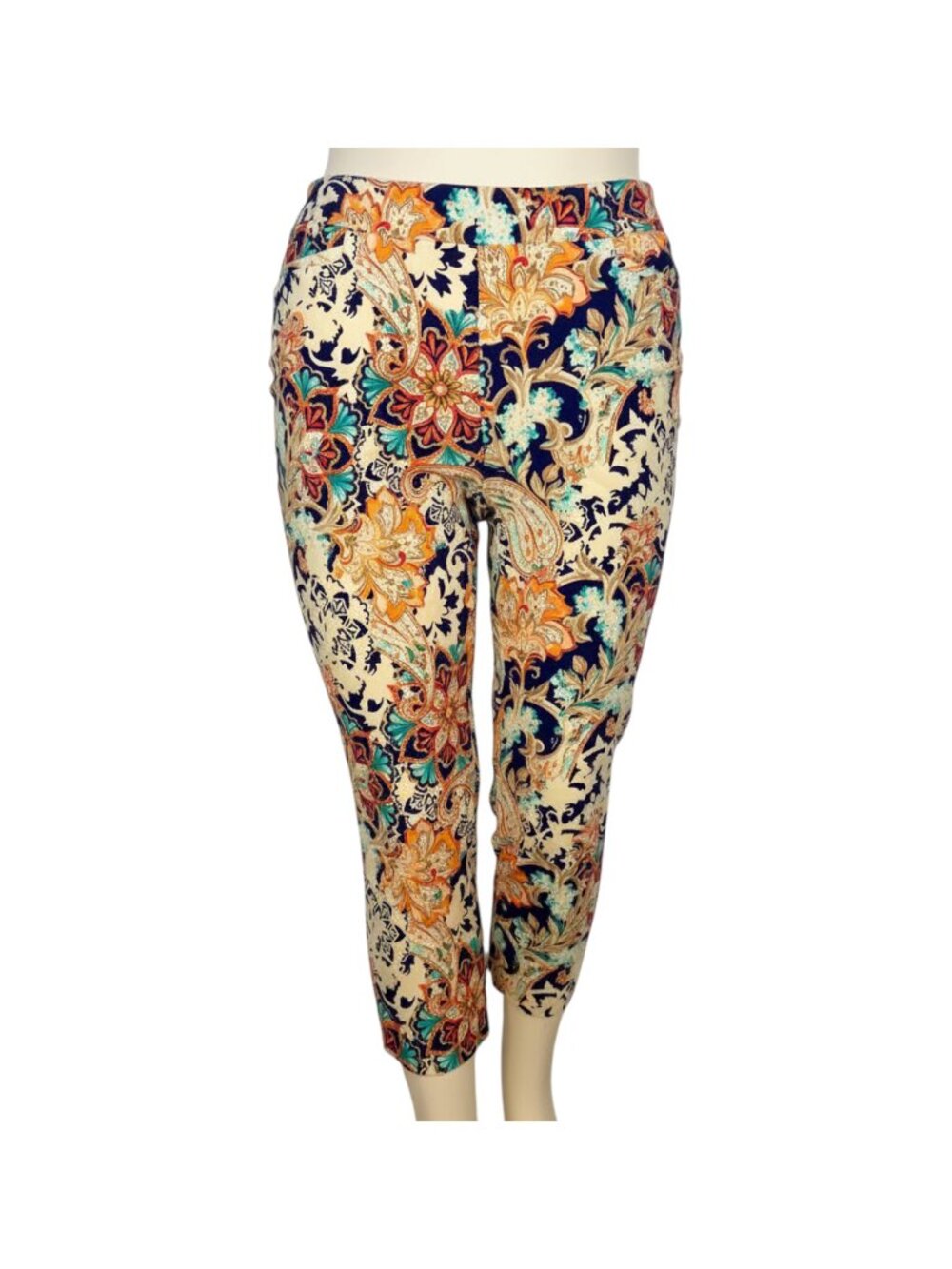 Chico's Women's Paisley Cropped Pants, Size 8 Multicolor